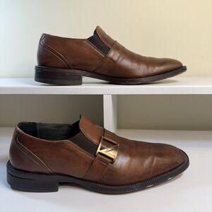 Kenneth Cole Reaction Ballad Band Loafer Men's Size 9 Slip On Cognac and Gold